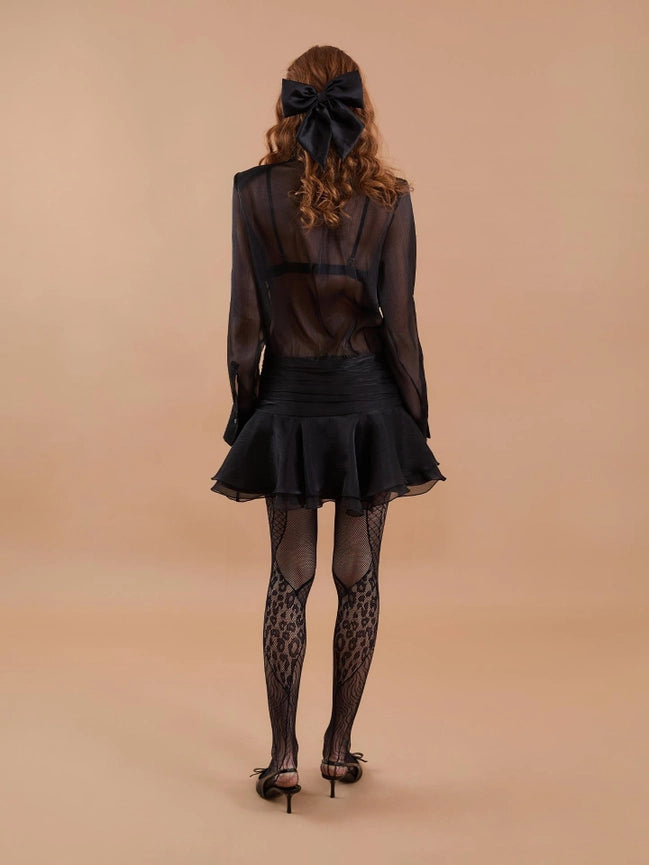 Organza Draped Flounce Mini Dress Black-Dress-JUSTE-34-Black-Urbanheer