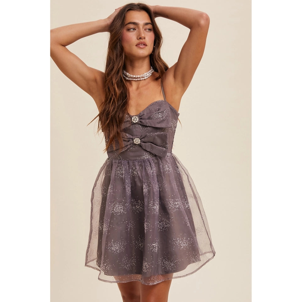 Organza Overlay Adorned with Glitter Patterns Adding Magical MOCHA GREY-Dress-Apolline-S-MOCHA GREY-Urbanheer