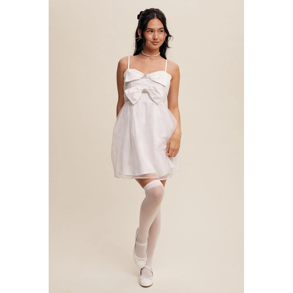 Organza Overlay Adorned with Glitter Patterns Adding Magical WHITE-Dress-Apolline-S-WHITE-Urbanheer