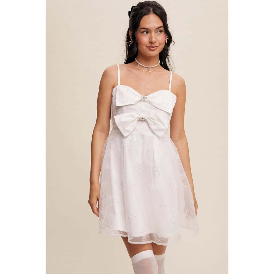 Organza Overlay Adorned with Glitter Patterns Adding Magical WHITE-Dress-Apolline-S-WHITE-Urbanheer