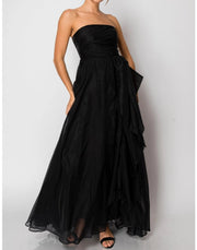 Organza Sleeveless Draped Bodice Maxi Dress-Dress-INA-S-BLACK-Urbanheer