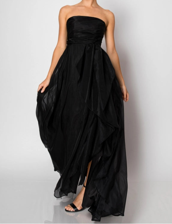 Organza Sleeveless Draped Bodice Maxi Dress-Dress-INA-S-BLACK-Urbanheer
