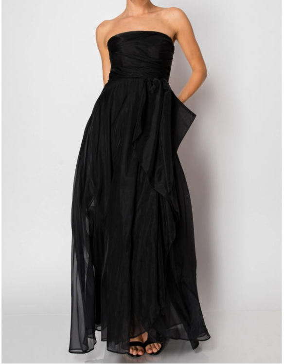 Organza Sleeveless Draped Bodice Maxi Dress-Dress-INA-S-BLACK-Urbanheer