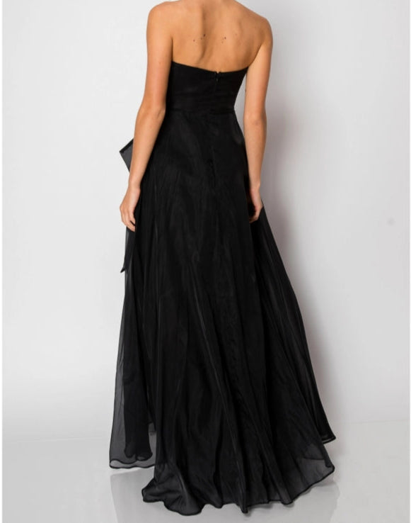 Organza Sleeveless Draped Bodice Maxi Dress-Dress-INA-S-BLACK-Urbanheer