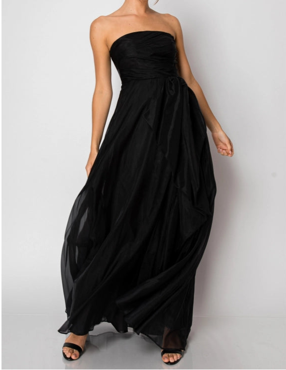 Organza Sleeveless Draped Bodice Maxi Dress-Dress-INA-S-BLACK-Urbanheer