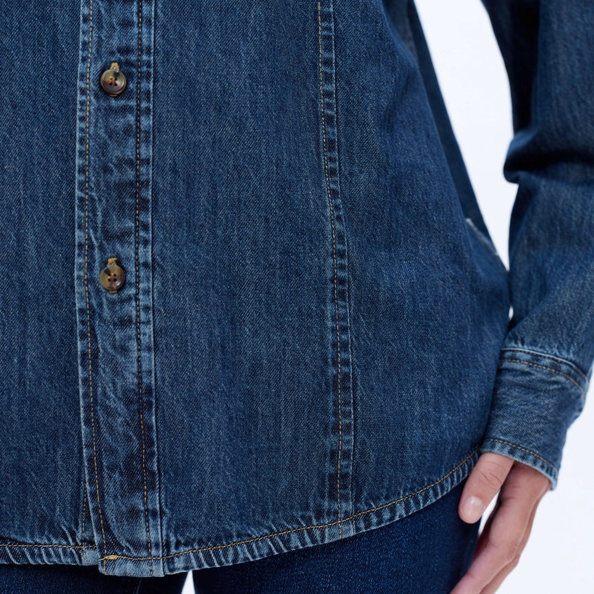 Oversize Long Sleeve Denim Shirt DARK BLUE-Shirts-BAYEAS-XS-DARK BLUE-Urbanheer