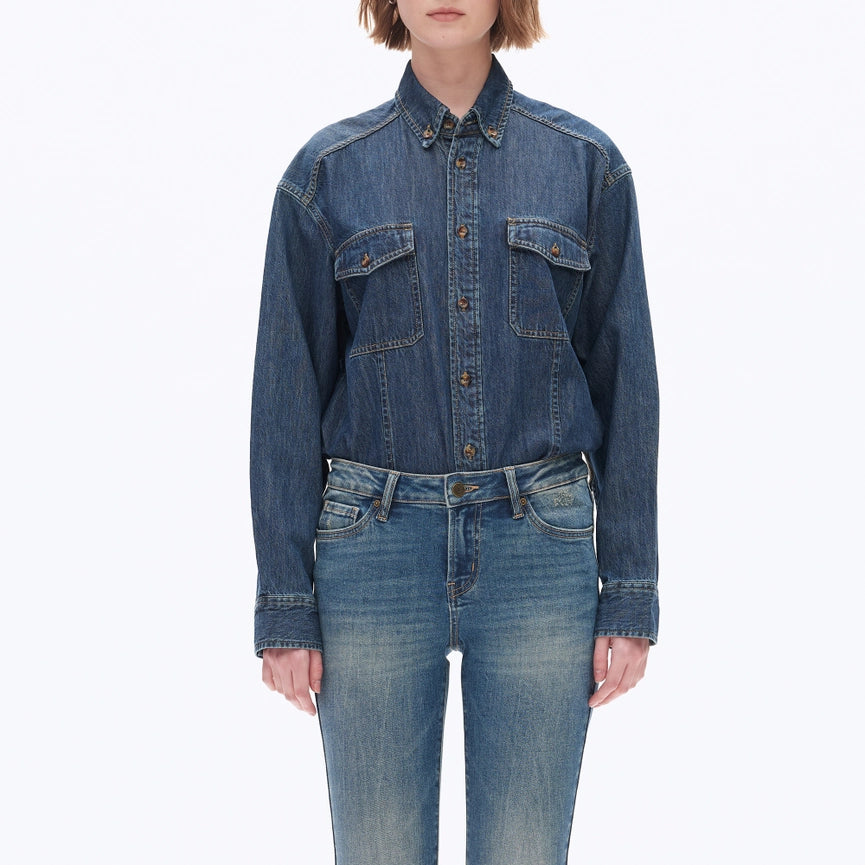 Oversize Long Sleeve Denim Shirt DARK BLUE-Shirts-BAYEAS-XS-DARK BLUE-Urbanheer