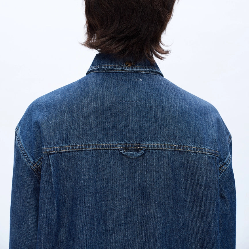Oversize Long Sleeve Denim Shirt DARK BLUE-Shirts-BAYEAS-XS-DARK BLUE-Urbanheer
