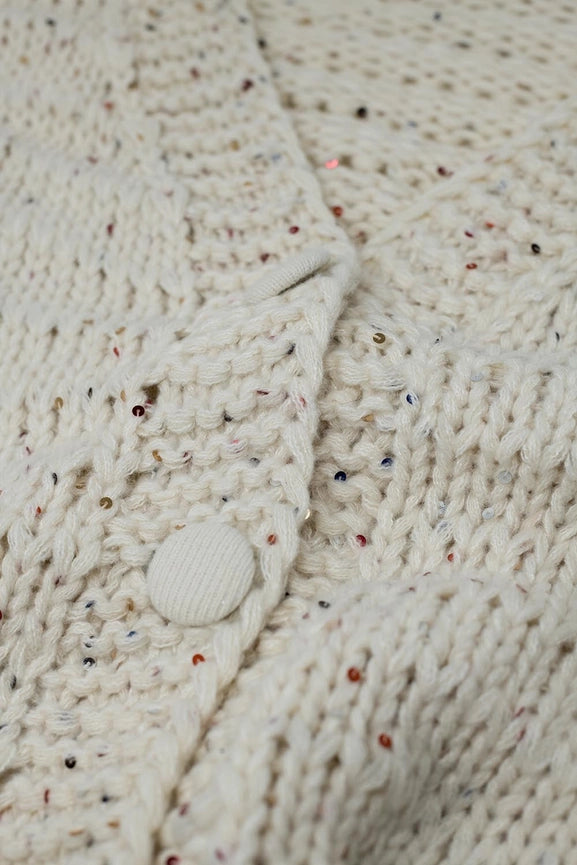 Oversized Chunky Knit Cardigan in Cream with Sequin Detail-Cardigan-Q2-One Size-White-Urbanheer