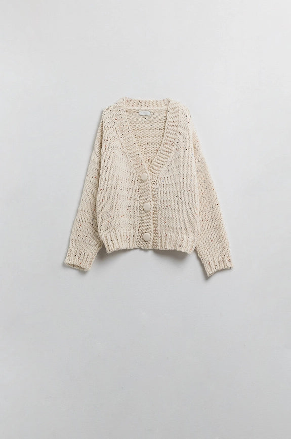 Oversized Chunky Knit Cardigan in Cream with Sequin Detail-Cardigan-Q2-One Size-White-Urbanheer