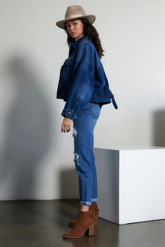 Oversized Denim Jacket Dark Stone-Jacket-Vibrant M.i.U-S-Dark Stone-Urbanheer