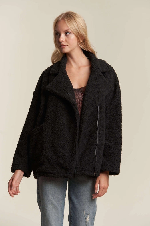 Oversized Faux Fur Zip Up Jacket with Longsleve BLACK-Jacket-Hers & Mine-S-BLACK-Urbanheer