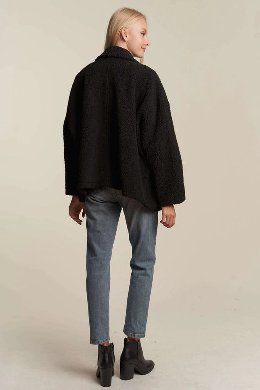 Oversized Faux Fur Zip Up Jacket with Longsleve BLACK-Jacket-Hers & Mine-S-BLACK-Urbanheer