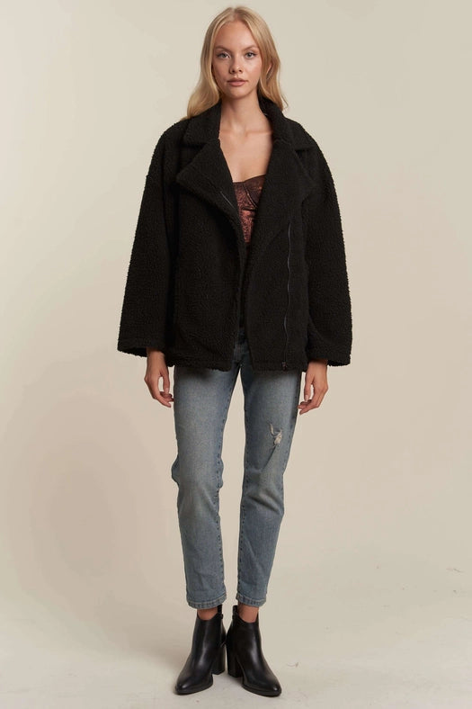 Oversized Faux Fur Zip Up Jacket with Longsleve BLACK-Jacket-Hers & Mine-S-BLACK-Urbanheer