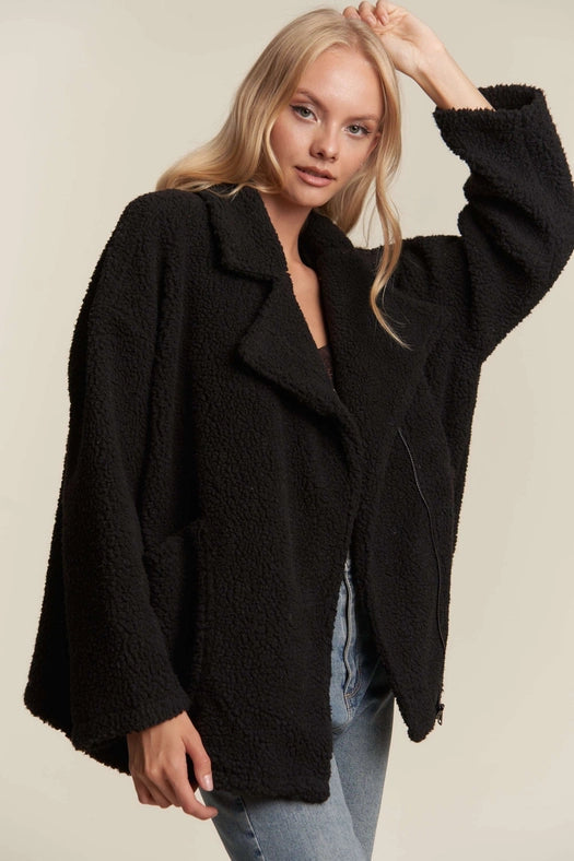 Oversized Faux Fur Zip Up Jacket with Longsleve BLACK-Jacket-Hers & Mine-S-BLACK-Urbanheer
