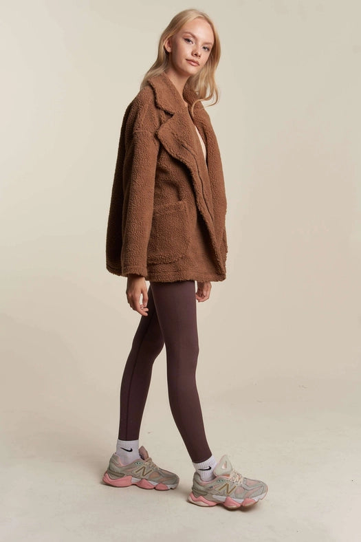 Oversized Faux Fur Zip Up Jacket with Longsleve MOCHA-Jacket-Hers & Mine-S-MOCHA-Urbanheer