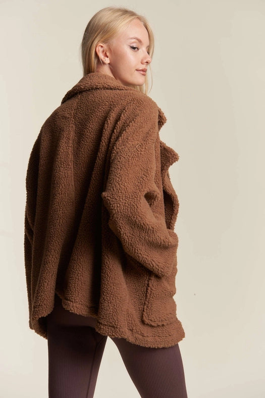 Oversized Faux Fur Zip Up Jacket with Longsleve MOCHA-Jacket-Hers & Mine-S-MOCHA-Urbanheer