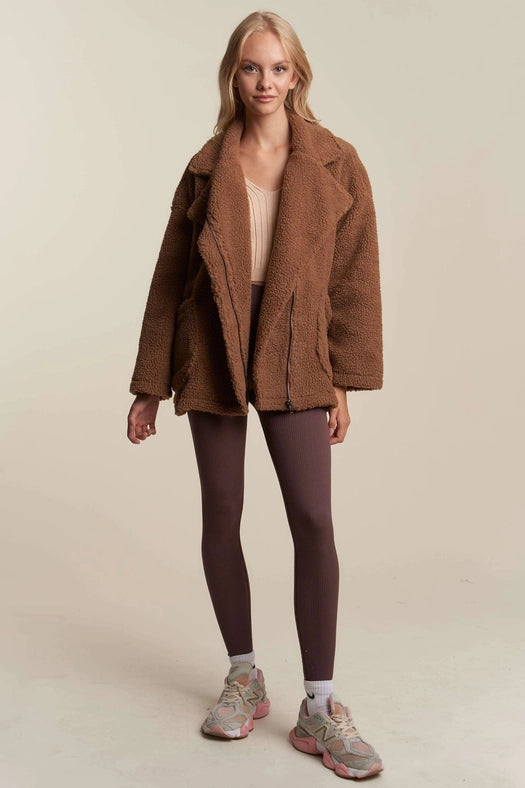 Oversized Faux Fur Zip Up Jacket with Longsleve MOCHA-Jacket-Hers & Mine-S-MOCHA-Urbanheer