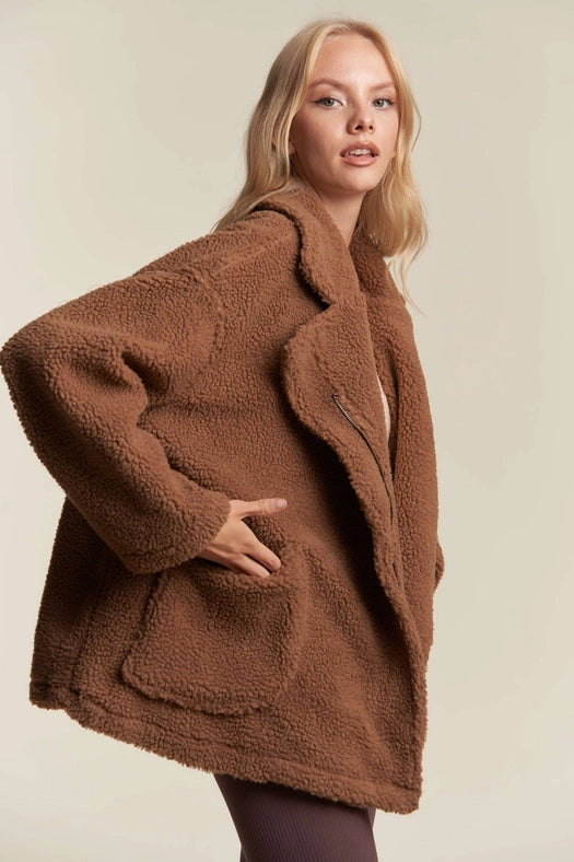 Oversized Faux Fur Zip Up Jacket with Longsleve MOCHA-Jacket-Hers & Mine-S-MOCHA-Urbanheer