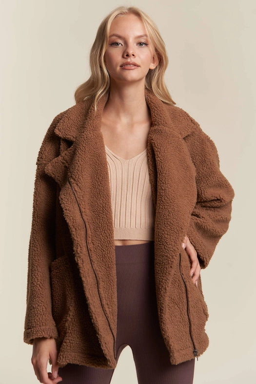 Oversized Faux Fur Zip Up Jacket with Longsleve MOCHA-Jacket-Hers & Mine-S-MOCHA-Urbanheer