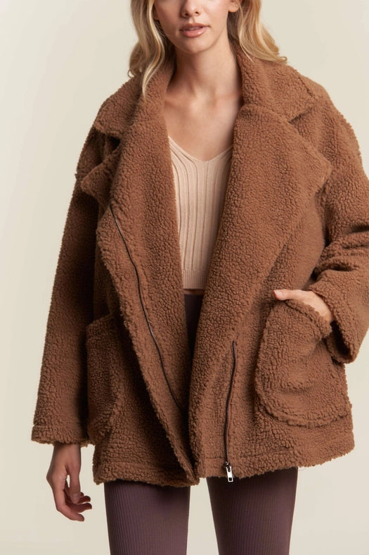 Oversized Faux Fur Zip Up Jacket with Longsleve MOCHA-Jacket-Hers & Mine-S-MOCHA-Urbanheer