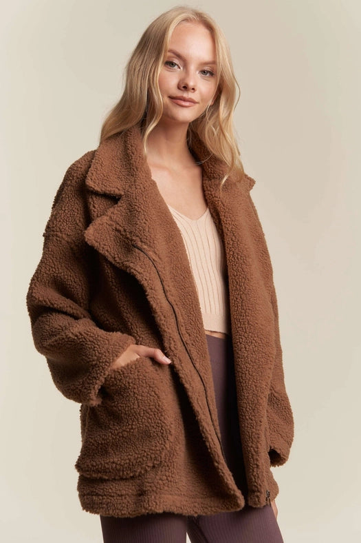 Oversized Faux Fur Zip Up Jacket with Longsleve MOCHA-Jacket-Hers & Mine-S-MOCHA-Urbanheer