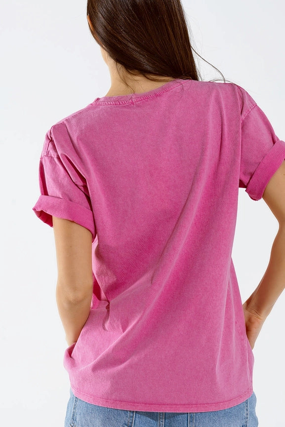 Oversized Fuchsia T-Shirt Printed La Los Angeles in White An-T-Shirt-Q2-One Size-Pink-Urbanheer