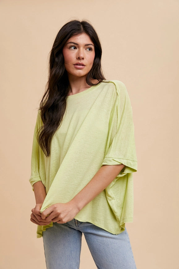 Oversized Garment Washed Dolman Tshirt Kiwi Lime-T-Shirt-In Loom-S-Urbanheer