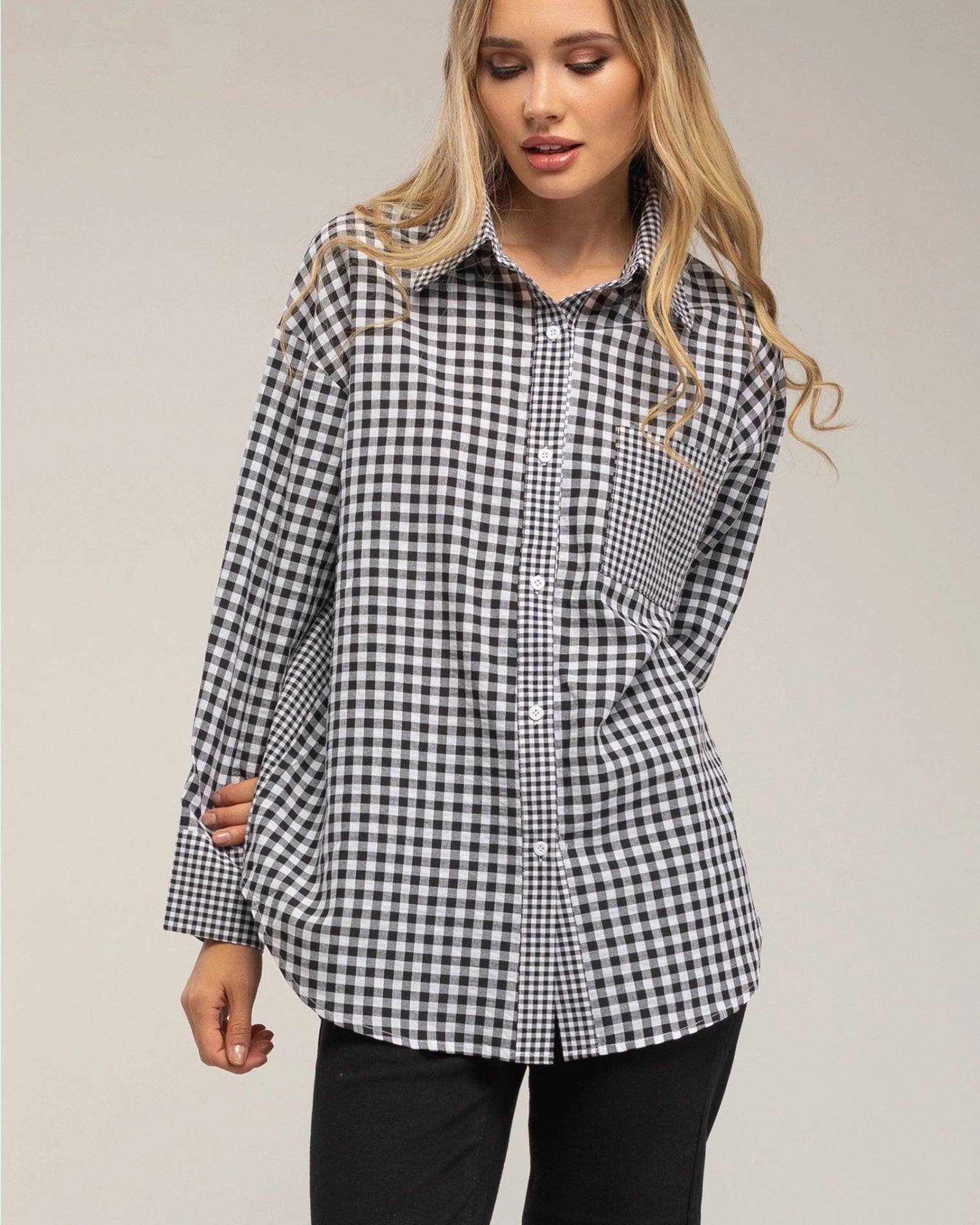 Oversized Gingham Shirt with Pocket