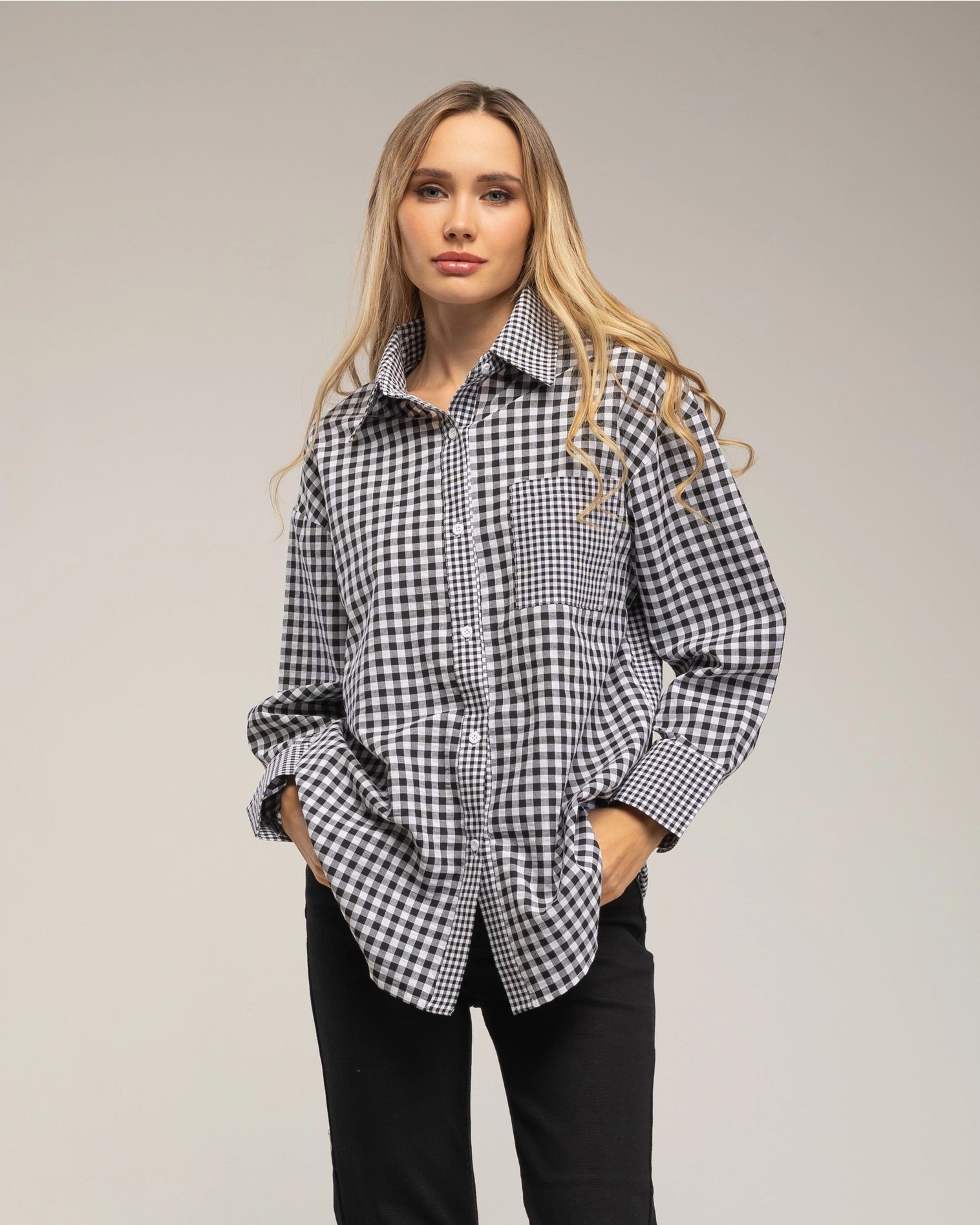 Oversized Gingham Shirt with Pocket