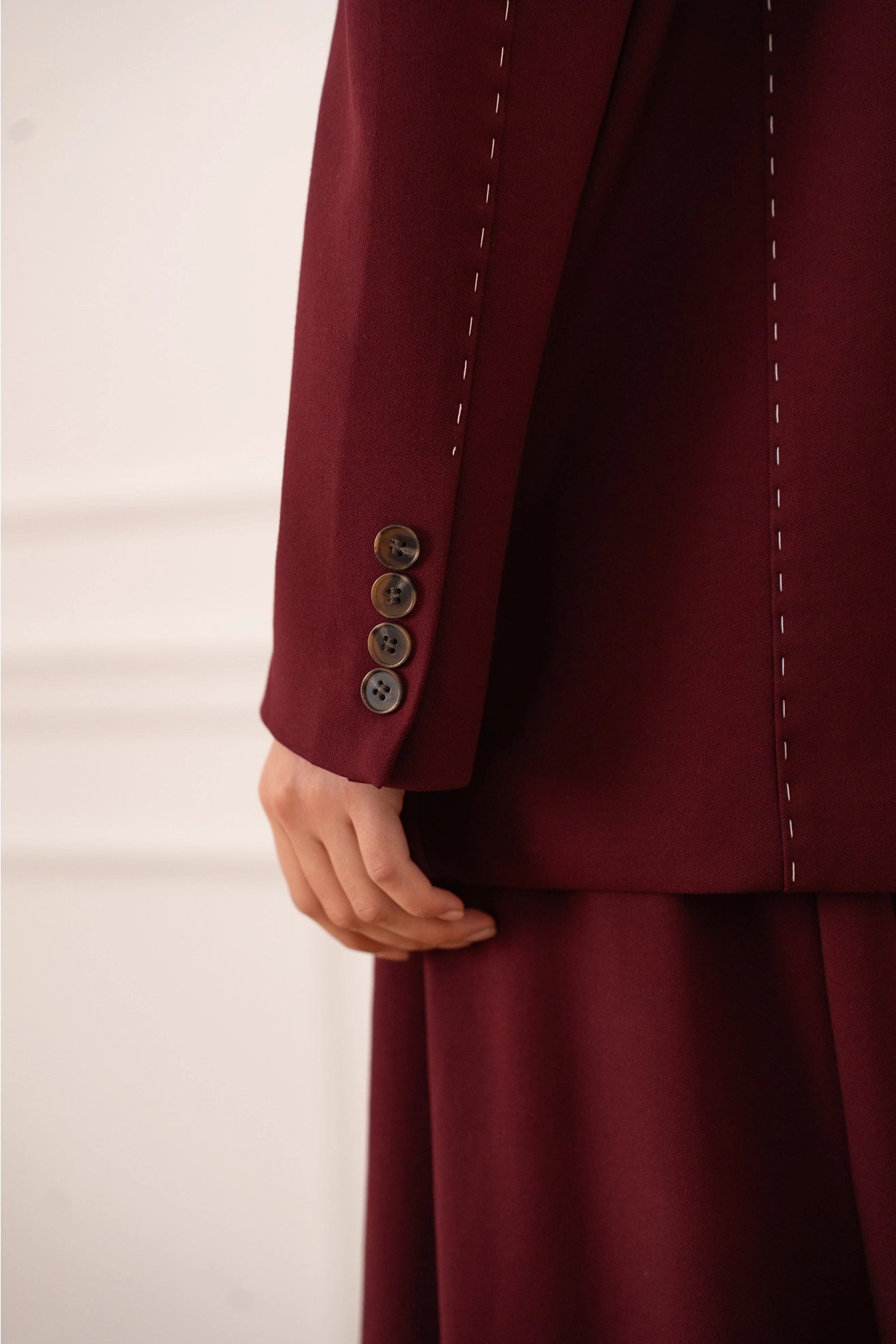 Oversized Jacket with White Topstitching in Red