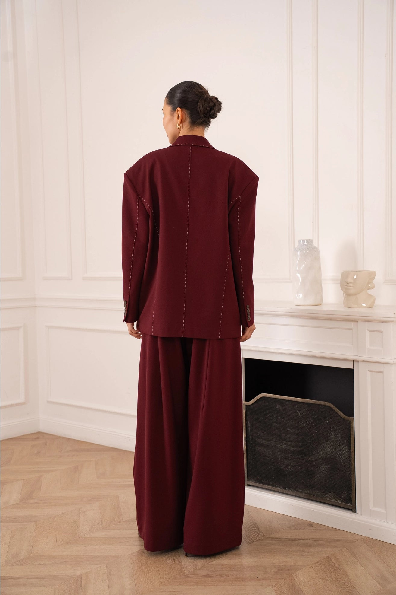 Oversized Jacket with White Topstitching in Red