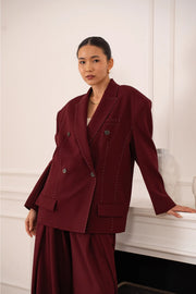 Oversized Jacket with White Topstitching in Red