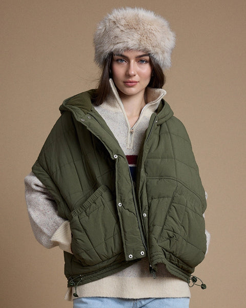 Oversized Quilted Hooded Poncho Vest