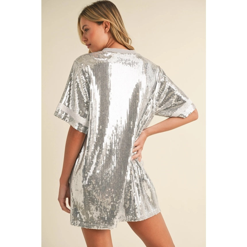 Oversized Sequin Number Jersey Dress SILVER from Apolline exclusive at Urbanheer Oversized Sequin Number Jersey Dress SILVER from Apolline exclusive at Urbanheer