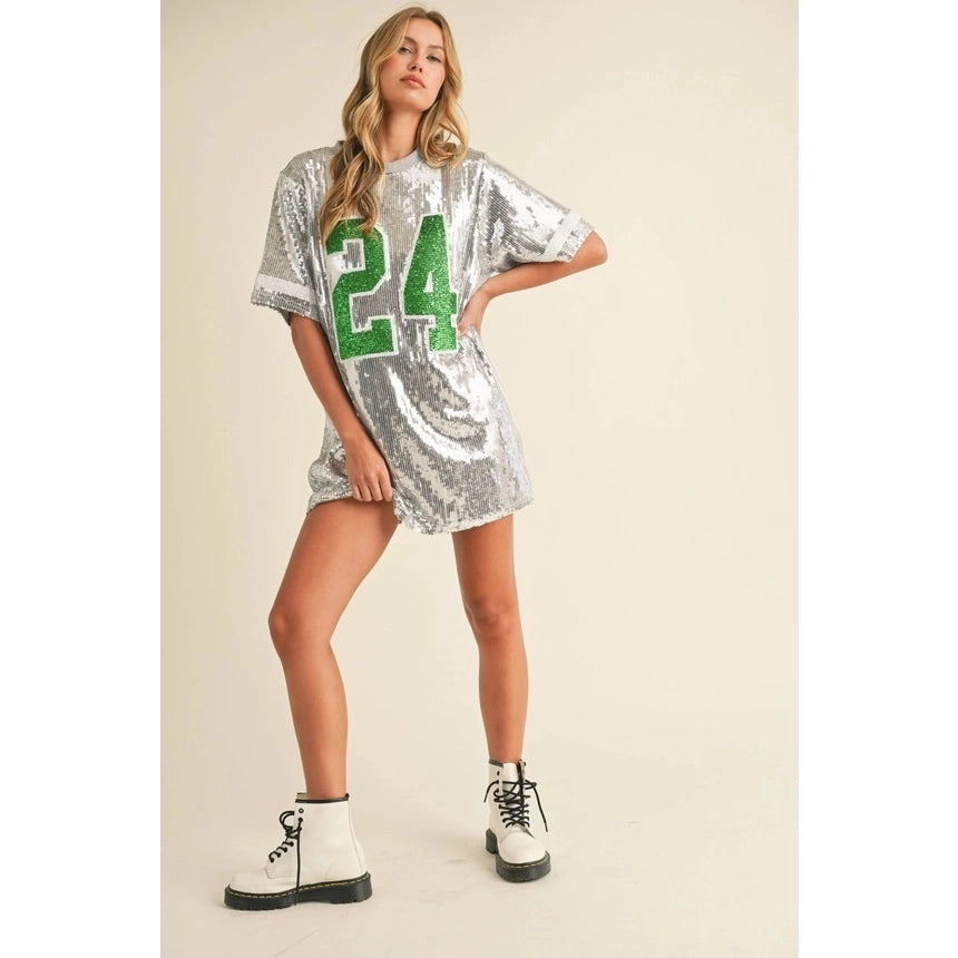 Oversized Sequin Number Jersey Dress SILVER-Dress-Apolline-S-SILVER-Urbanheer