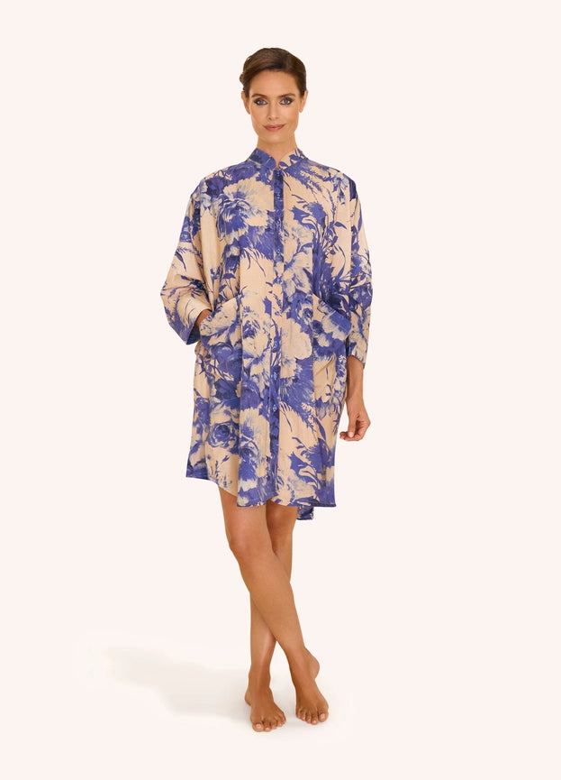 Oversized Shirt Dress - China Blue Blooms-Dress-Powder Design inc - US-OS-Blue-Urbanheer