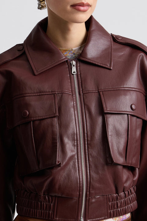 Oversized Strong Shoulder Faux Leather Bomber Jacket