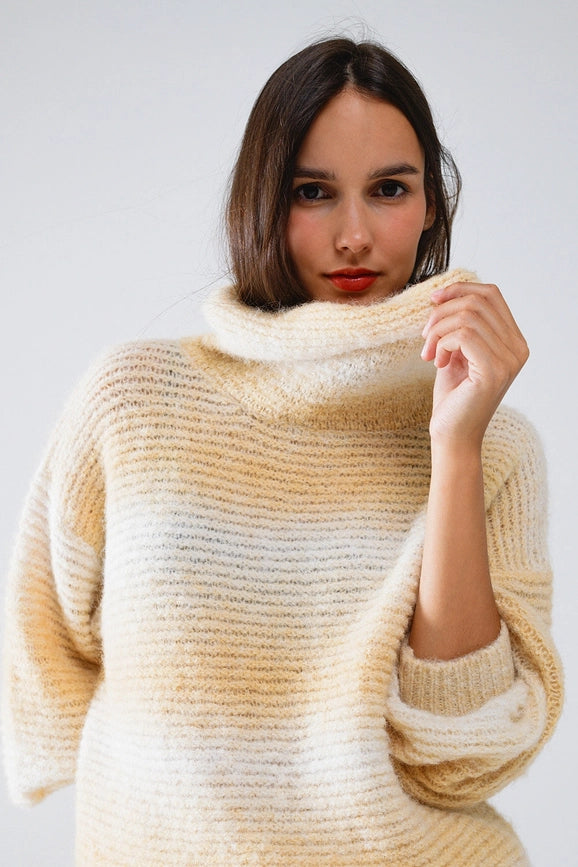 Oversized Turtleneck Comfy Sweater in Warm Neutral Tones-Sweaters-Q2-OS-Beige-Urbanheer