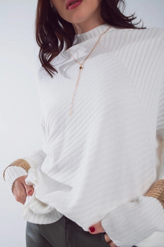 Oversized White Sweater with Stripes Details-Sweater-Q2-OS-White-Urbanheer
