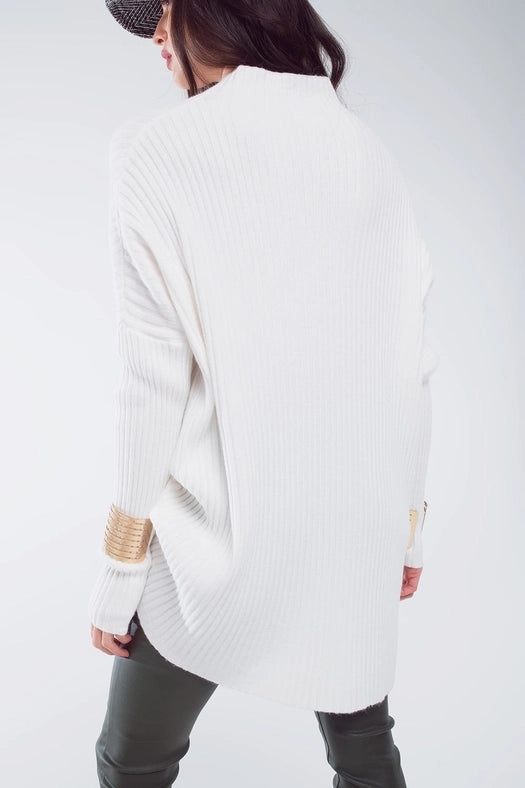 Oversized White Sweater with Stripes Details-Sweater-Q2-OS-White-Urbanheer