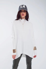 Oversized White Sweater with Stripes Details-Sweater-Q2-OS-White-Urbanheer