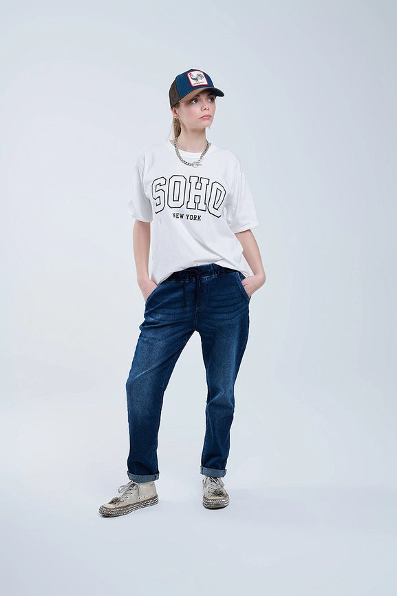 Oversized White T-Shirt with Soho New York At the Front-T-Shirt-Q2-One Size-White-Urbanheer