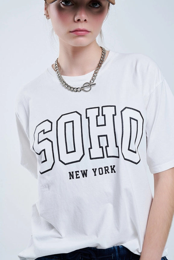 Oversized White T-Shirt with Soho New York At the Front-T-Shirt-Q2-One Size-White-Urbanheer