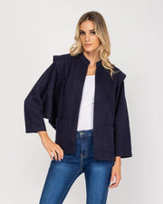 Oversized Long Sleeve Open Jacket With Front Pocket Navy-Jacket-Tantra-S-Urbanheer