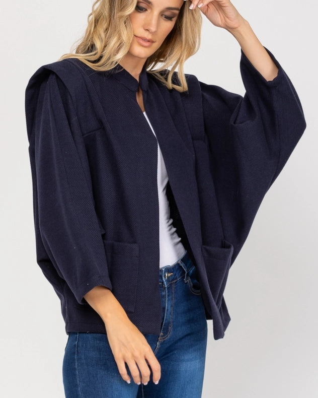 Oversized Long Sleeve Open Jacket With Front Pocket Navy-Jacket-Tantra-S-Urbanheer