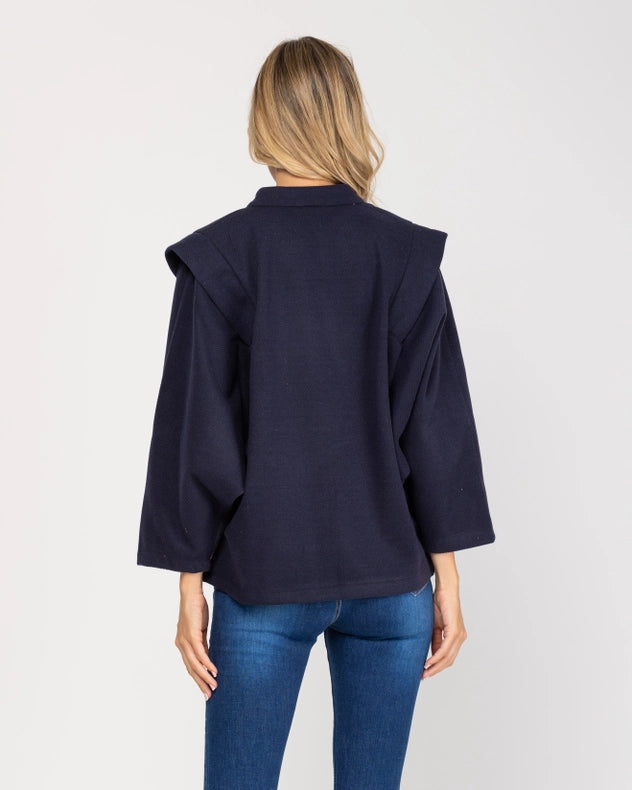 Oversized Long Sleeve Open Jacket With Front Pocket Navy-Jacket-Tantra-S-Urbanheer