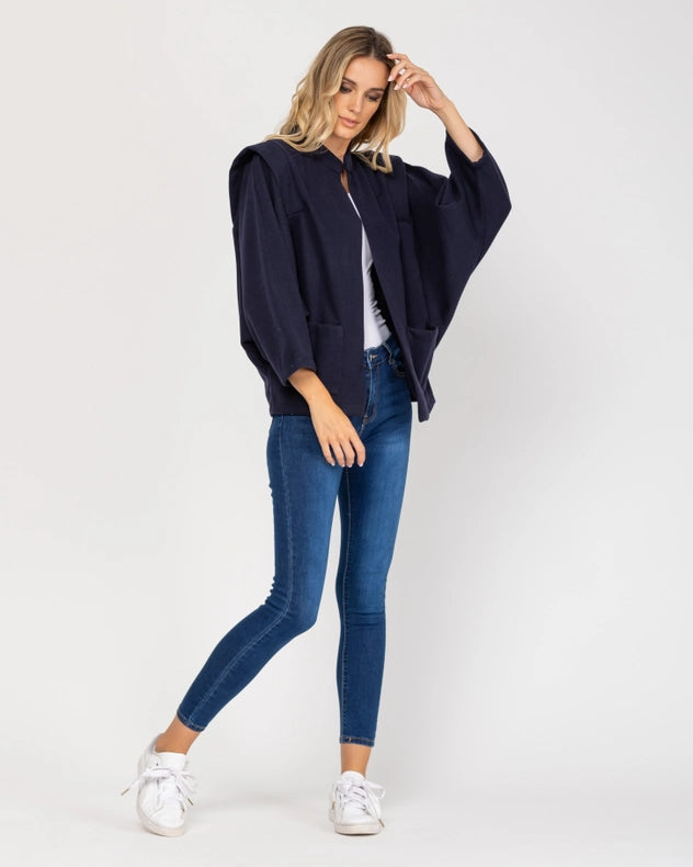 Oversized Long Sleeve Open Jacket With Front Pocket Navy-Jacket-Tantra-S-Urbanheer
