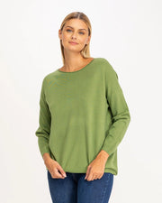 Oversized solid knit sweater with boat collar-Sweater-Tantra-S-GREEN-Urbanheer