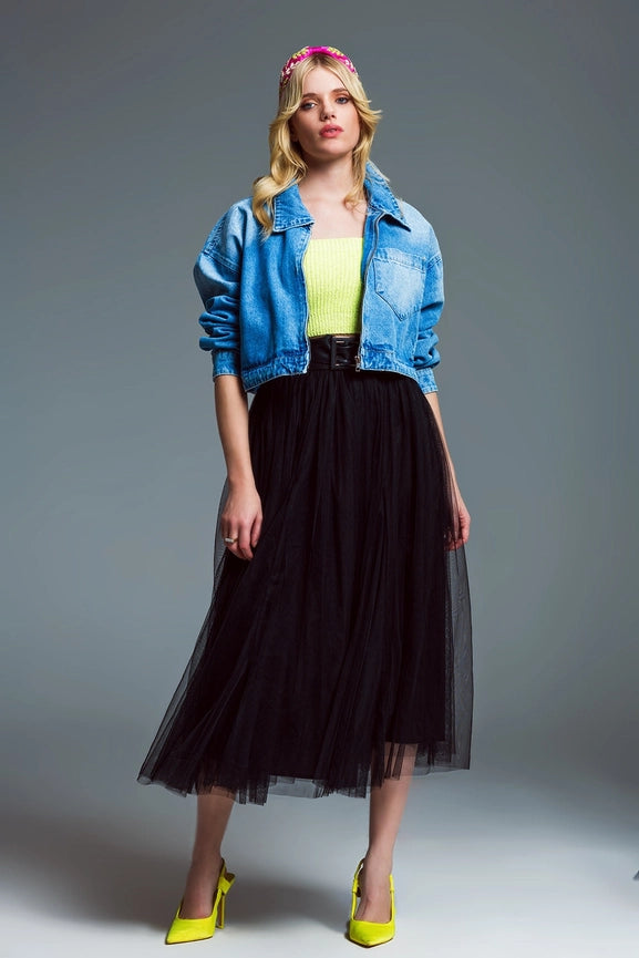 Ovesized Cropped Denim Jacket with Zip Fastening and High Co-Jacket-Q2-M-Blue-Urbanheer